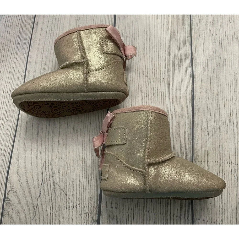Ugg Uggs Jess Bow II Baby Girl Leather Booties Slippers Crib Boots, Size 2-3